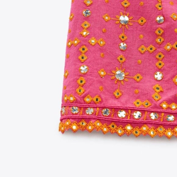 ZARA SHORTS WITH EMBROIDERY FUCHIA COLOR | 7521/254/630 - Picture 5 of 15